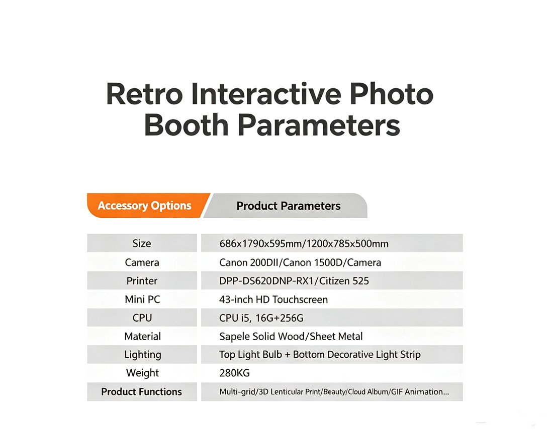 Retro Wooden Interactive Photo Booth 43 Inch Touch Screen Commercial Self‑Service Kiosk 1m